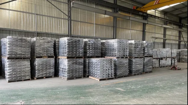 Packed steel components on pallets