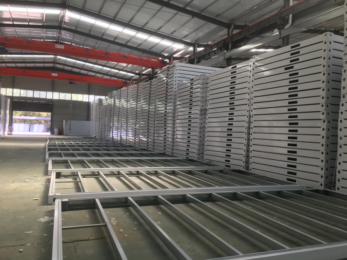 Steel floor frames in production